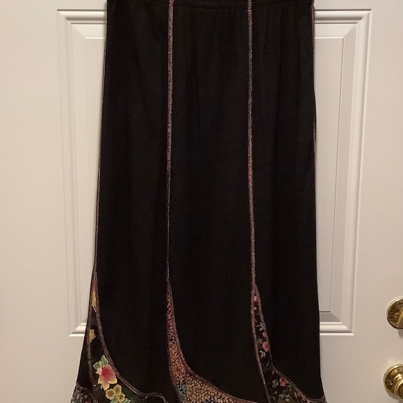tommy n loulou vintage black maxi skirt x-large floral flare hem modest whimsy - Picture 15 of 15